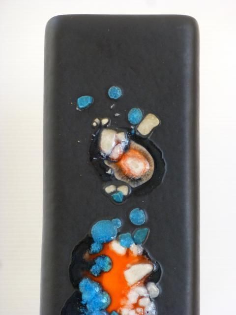 photo for sale Denise Orlando: Exceptional & Rare Black Ceramic Vase Melted Glass 1950
