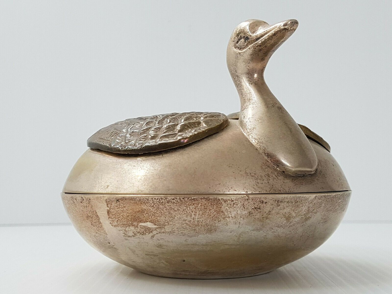 Bonbonniere Box 1970 Vintage Duck In Silver Metal & Brass 70s 70s