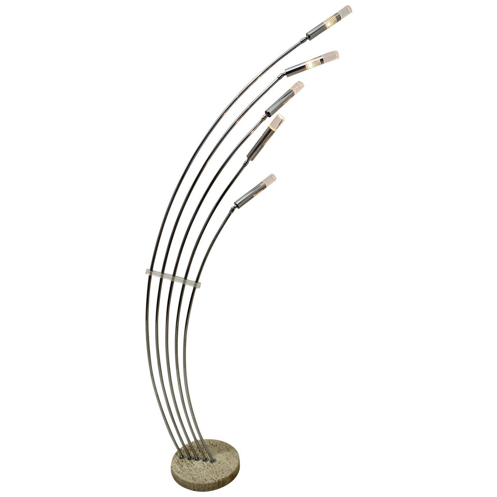 Midcentury Italian Arched Floor Lamp 5 Lights Chrome Metal And Lucite, 1960s