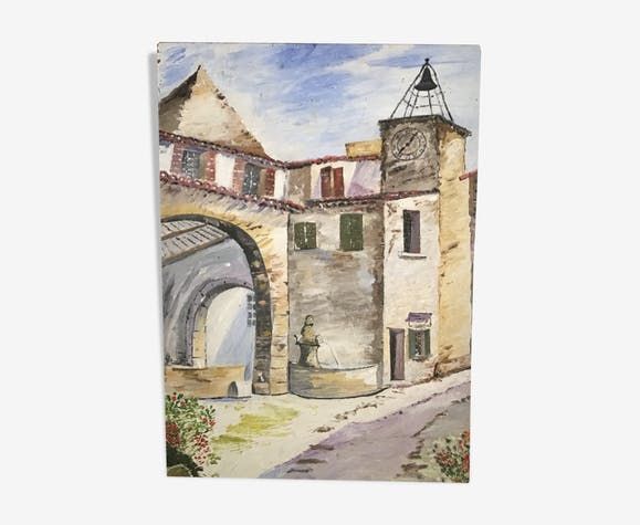 Painting, Landscape, Village Scene At The Fountain