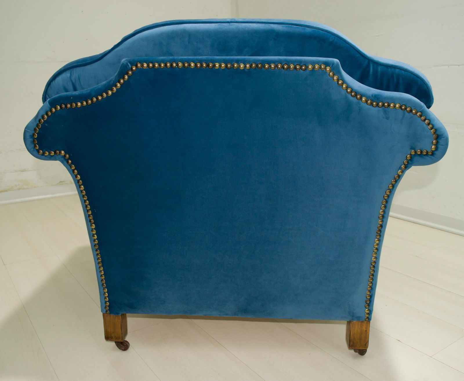 photo for sale Pair Of 19th Century Neo Renaissance Oak And Blue Velvet Italian Armchairs