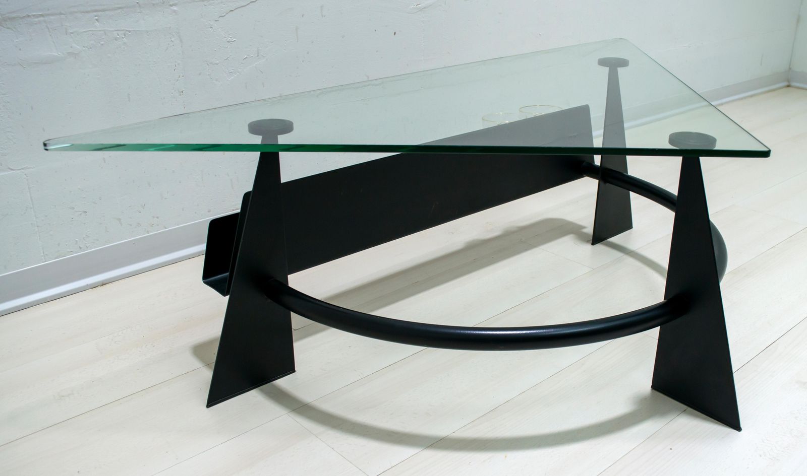 photo for sale Modern And Contemporary Italian Coffee Table Blackened Metal And Glass Top, 1990