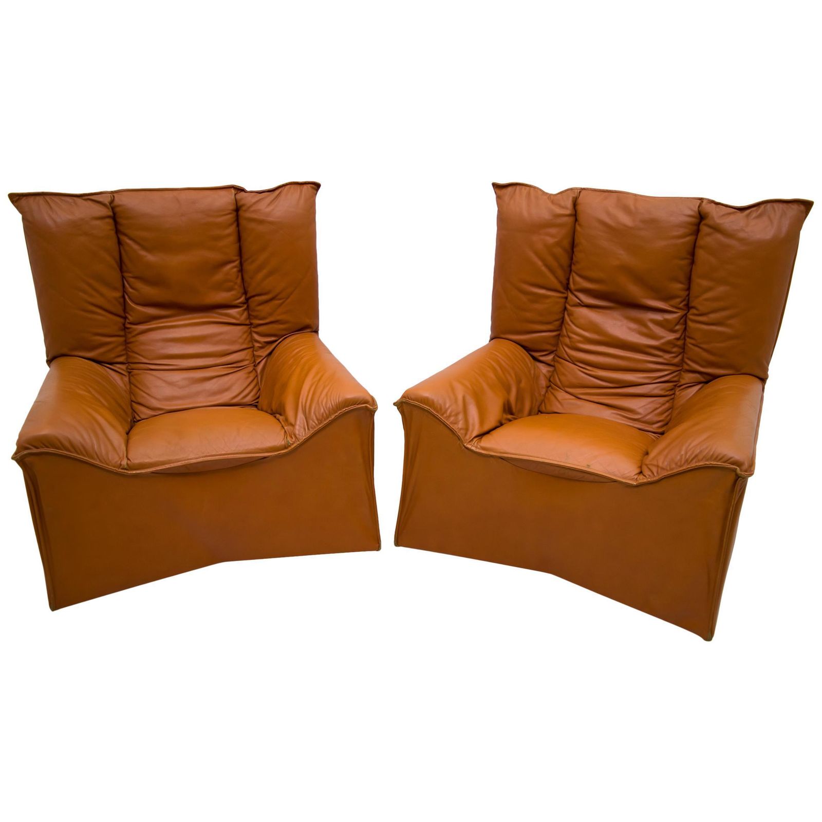 Pair Of Mid Century Modern Italian Real Leather Armchairs By Cinova, 1964s