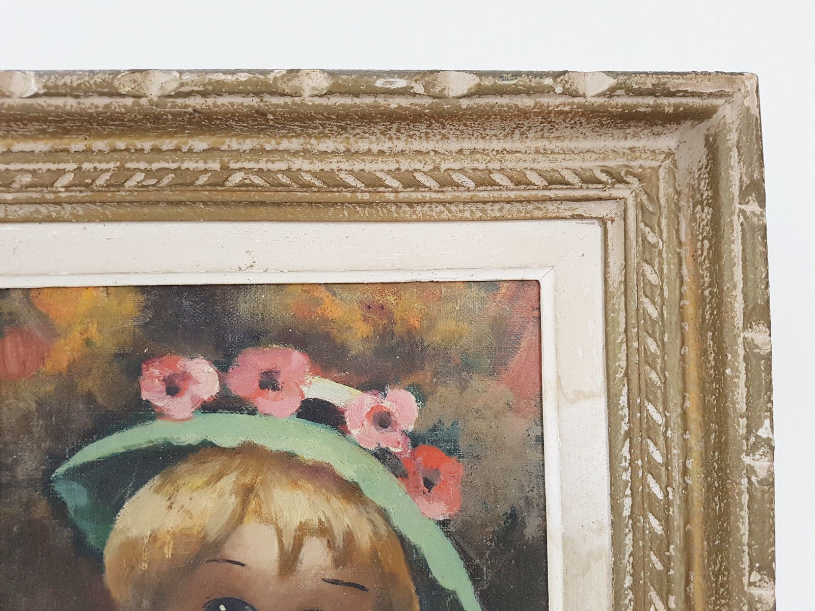 Portrait Table Frame Young Girl With Bouquet Of Roses Vintage Signed photo Art