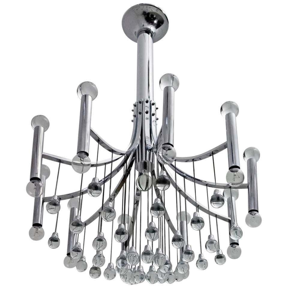Gaetano Sciolari Mid Century Modern Italian Chrome And Glass Chandelier, 1970