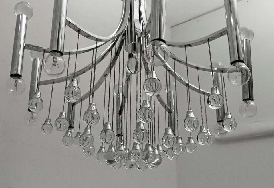 Gaetano Sciolari Mid Century Modern Italian Chrome And Glass Chandelier, 1970 photo vinterior