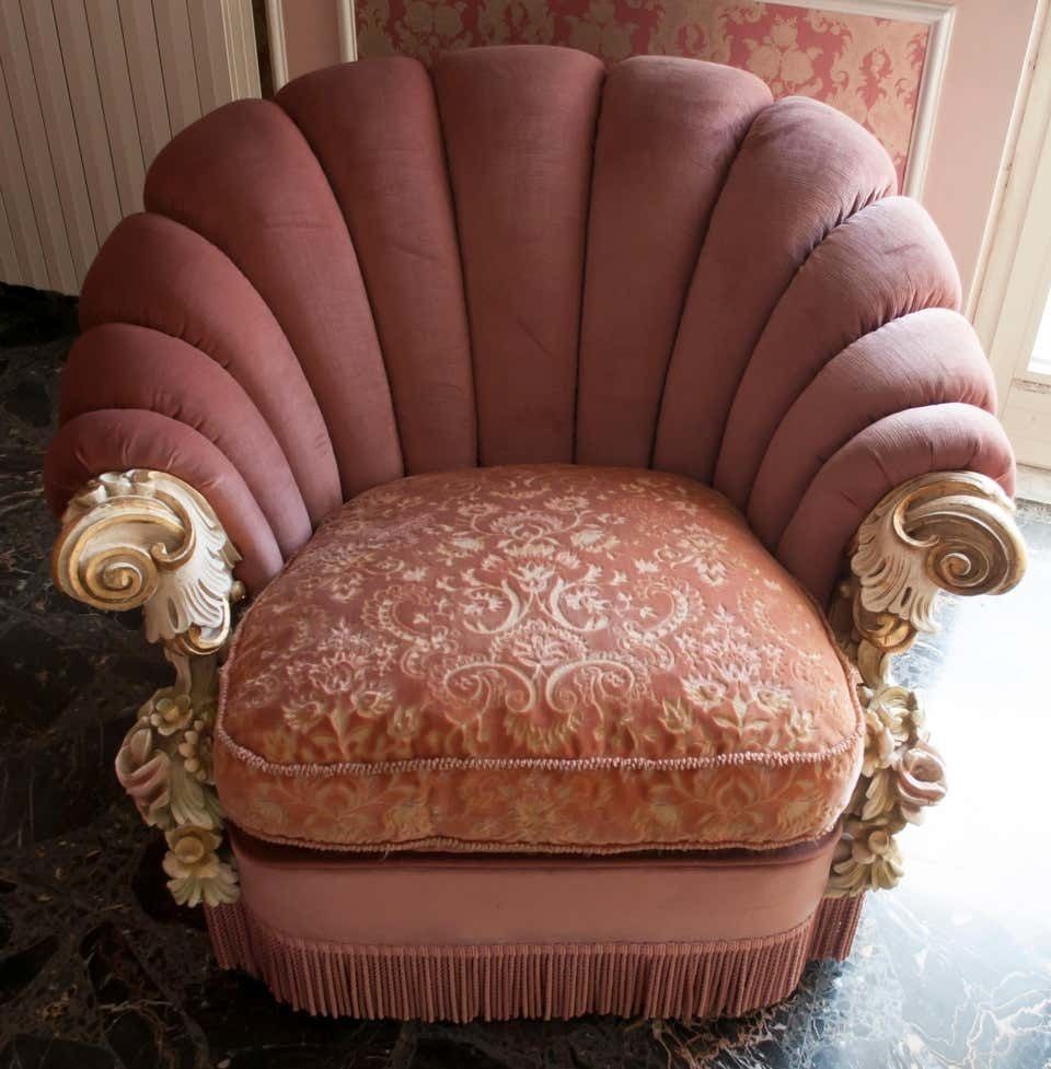 Midcentury Venetian Baroque Fancy Velvet Sofa With Two Armchairs, 1950s photo vinterior