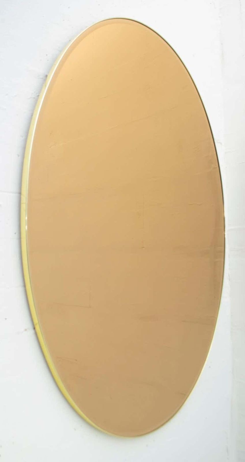 Pair Of Mid Century Modern Italian Oval Mirrors Brass And Bronzed Mirror, 1970s photo for sale