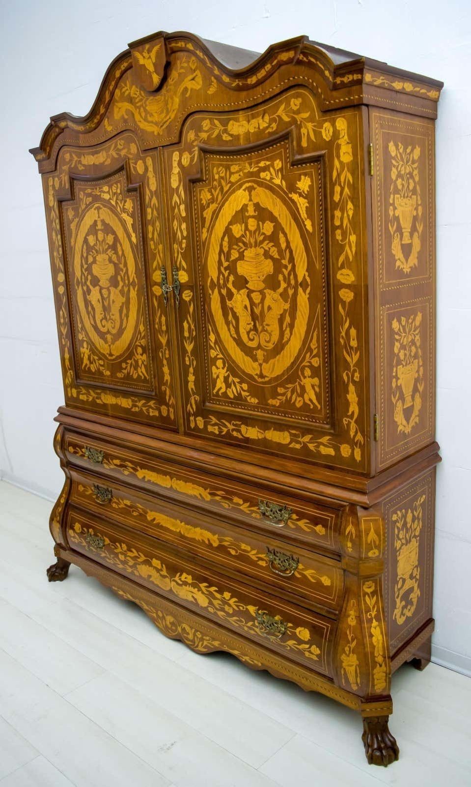 20th Century Dutch Trumeau Walnut With Maple Wood Inlays, Netherlands, 1950 photo vintage