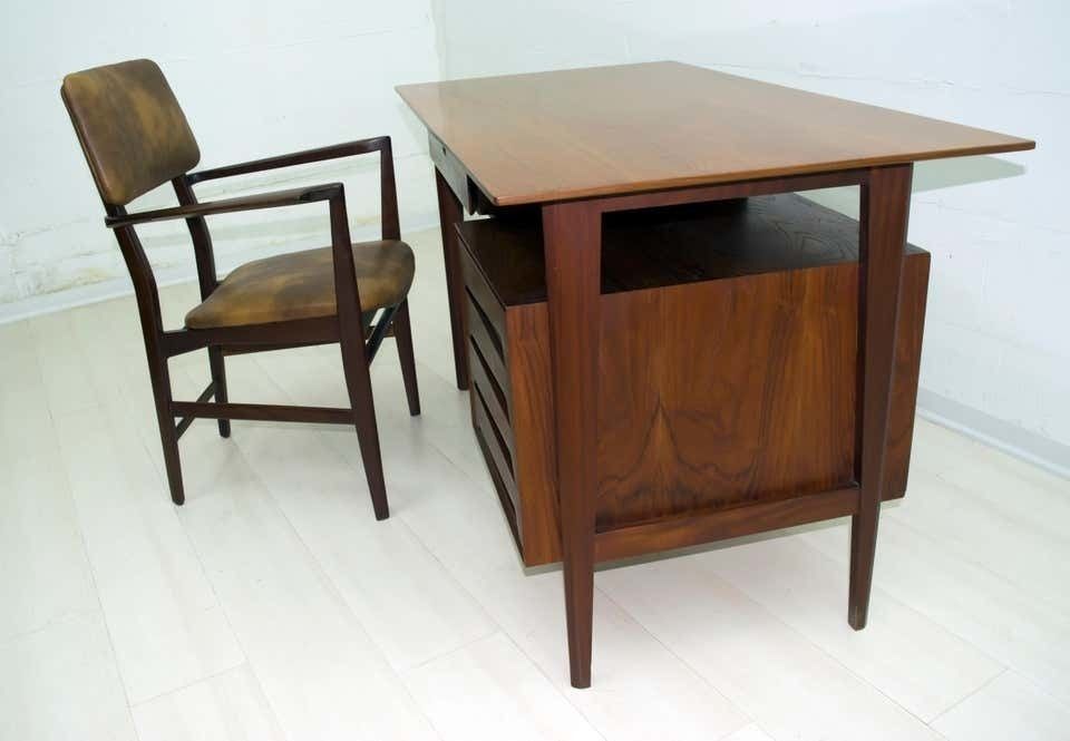 Vittorio Dassi Mid Century Modern Italian Teakwood Writing Desk And Chair, 1950s photo furniture