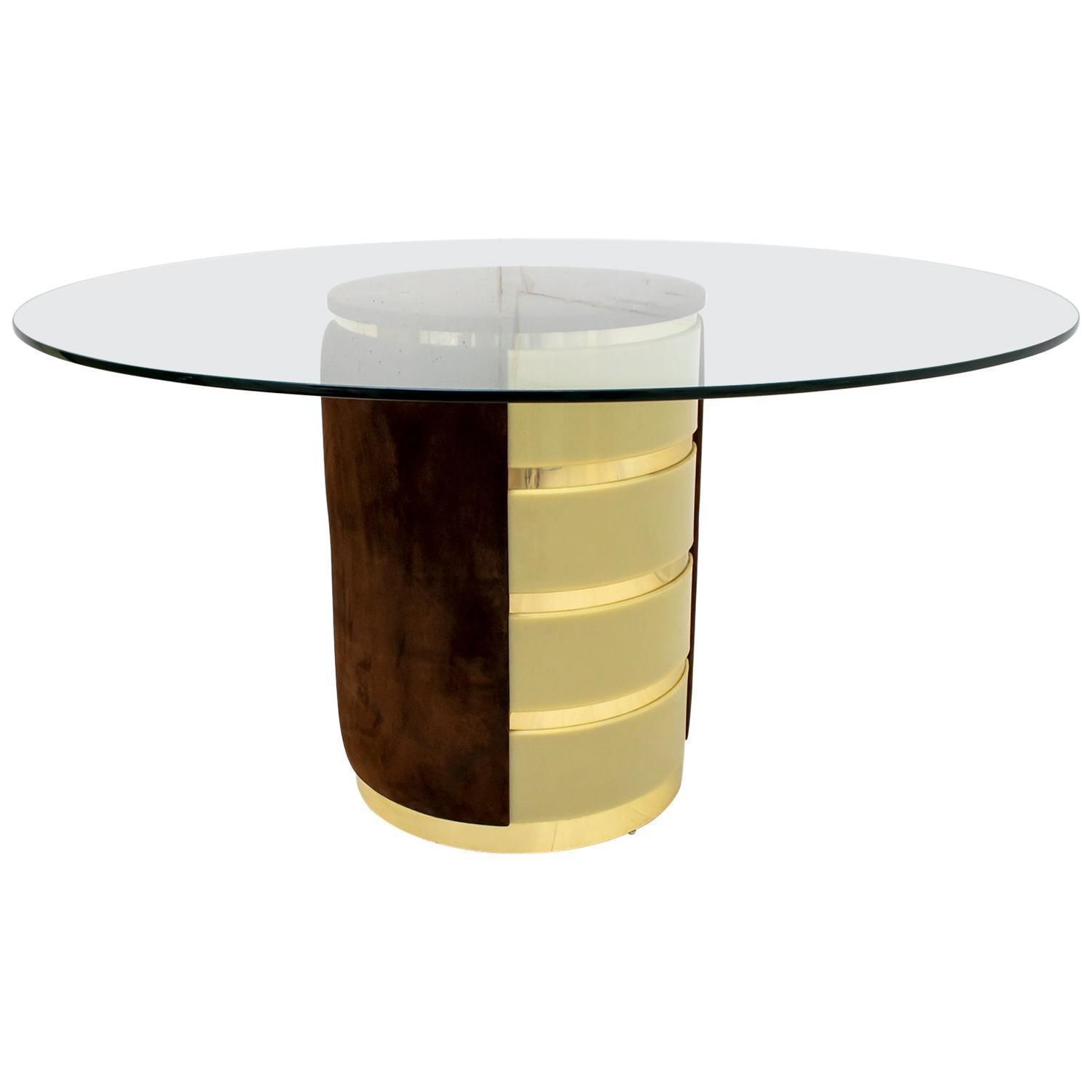 Willy Rizzo Mid Century Modern Italian Suede And Plexiglass Dining Table, 1970s