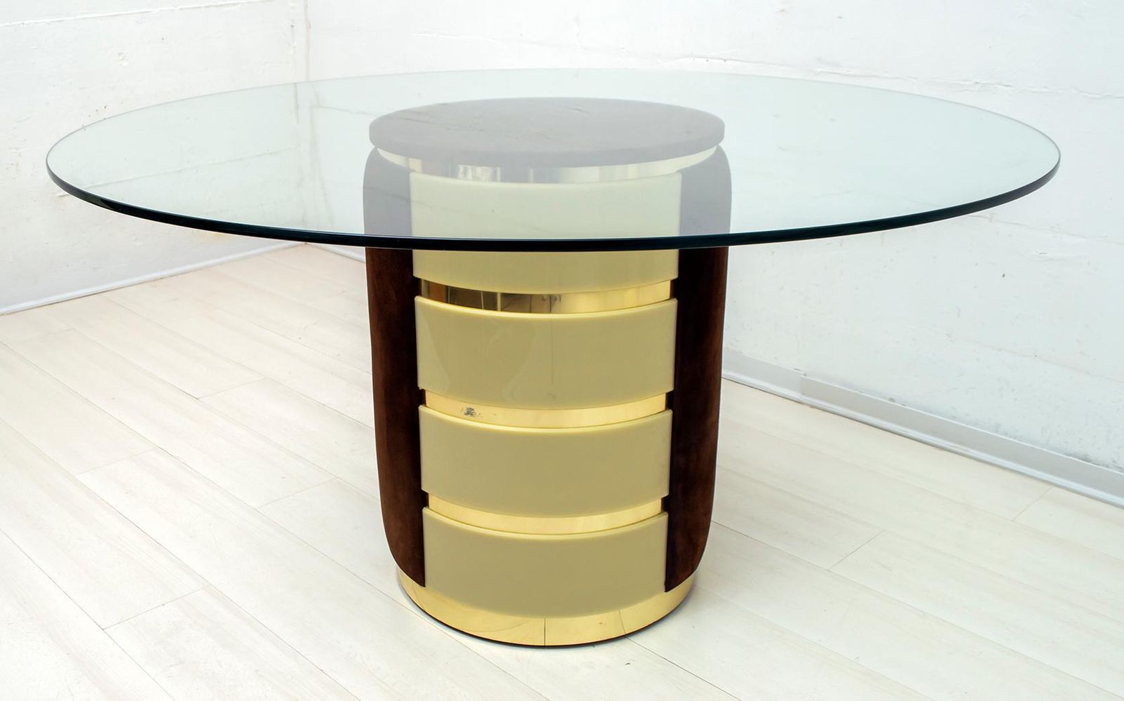 Willy Rizzo Mid Century Modern Italian Suede And Plexiglass Dining Table, 1970s photo for sale