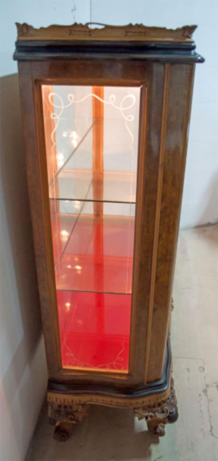Mid Century Modern Walnut Chippendale Style Italian Bar Cabinet, 1940s photo for sale