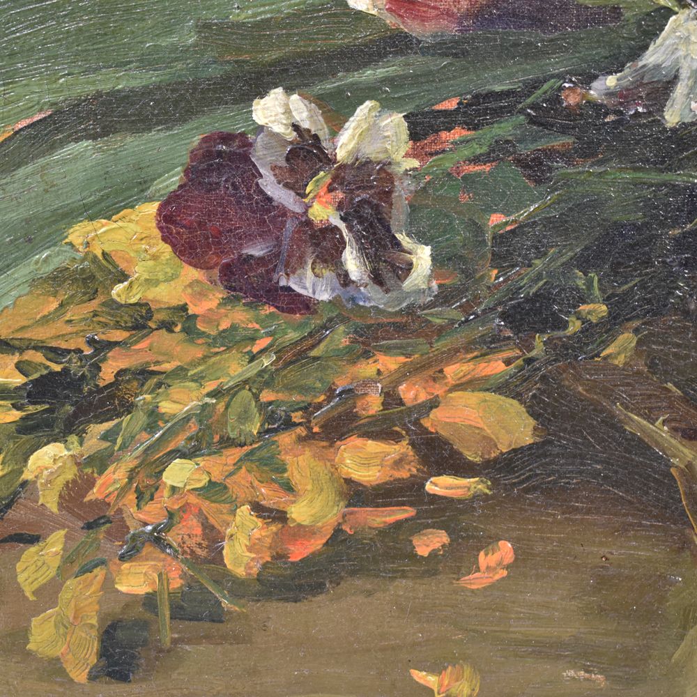 Flower Painting, Iris And Daisies, Still Life, Oil On Canvas, Early Twentieth Century.  (Qf185) photo furniture