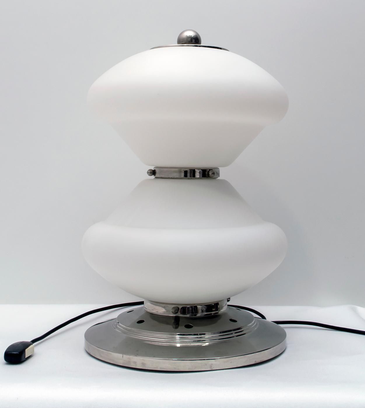 Mazzega Mid Century Modern Chrome And Murano Opaline Glass Table Lamp, 1960s photo for sale