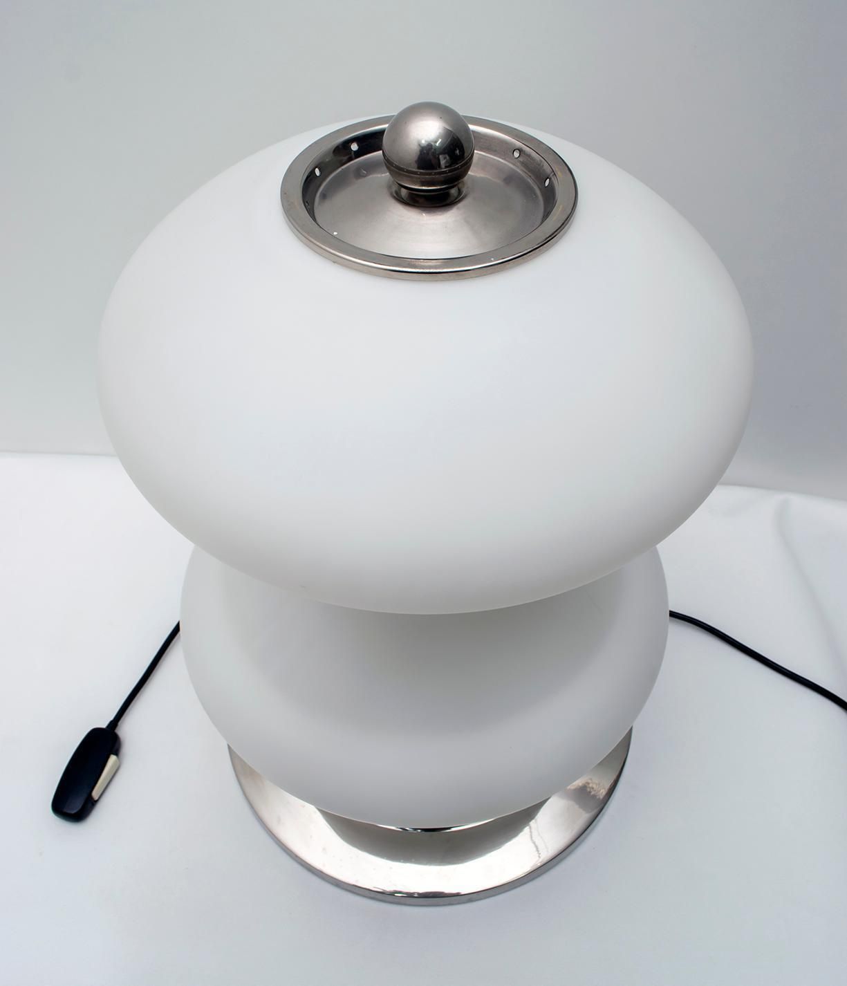 Mazzega Mid Century Modern Chrome And Murano Opaline Glass Table Lamp, 1960s photo vinterior
