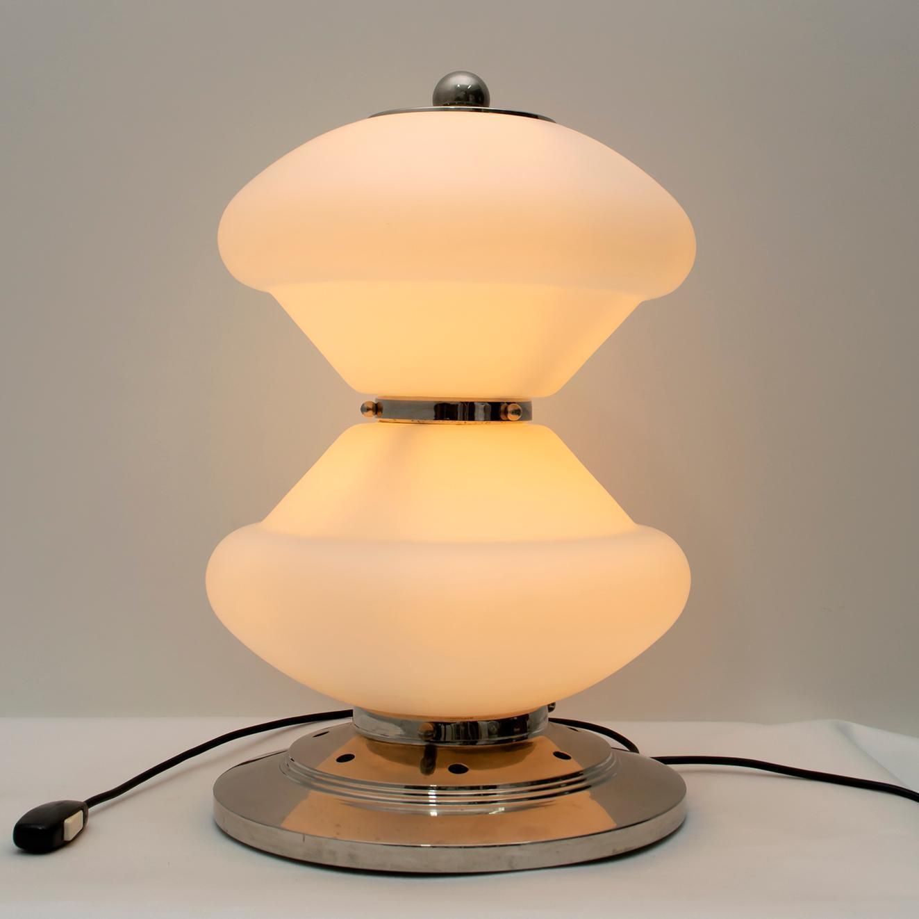 photo buy Mazzega Mid Century Modern Chrome And Murano Opaline Glass Table Lamp, 1960s