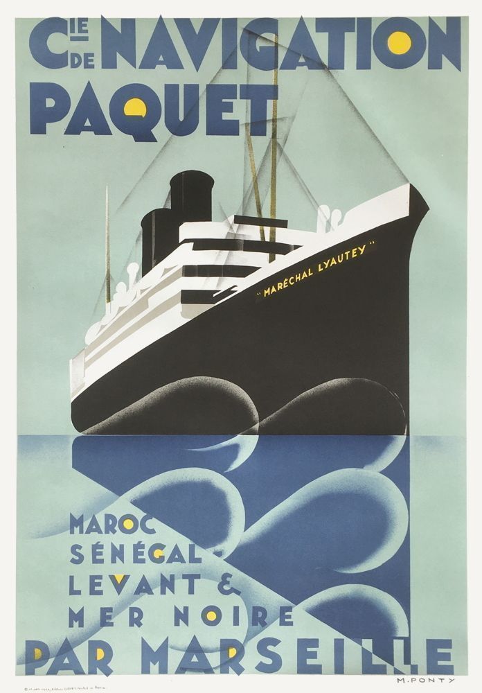 Ponty Max (1904 1970)   Lithograph Poster   Compagnie Paquet Maroc Sénégal Levant Et Mer Noire By Marseille