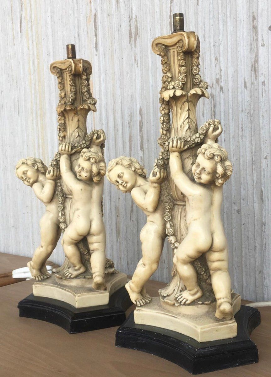 White Resin Cherub Table Lamps By Gino Ruggeri For Tito Bianchi, 1980s, Set Of 2 photo buy