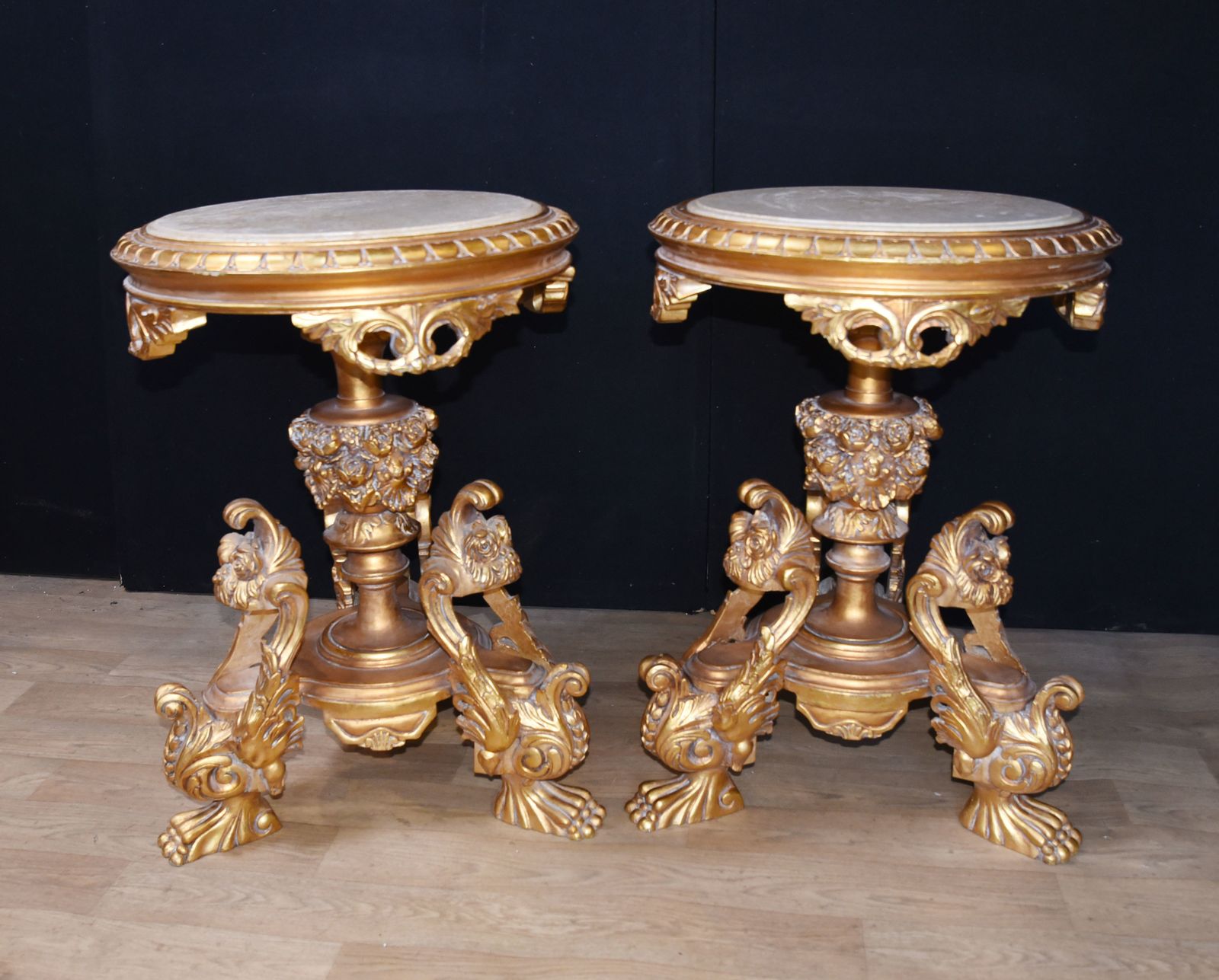 Louis XVI Gilt Side Tables   Carved French Pedestal Stands photo vinterior