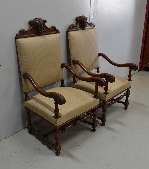 Pair Of Light Oak Armchairs, Louis XIII / Louis XIV Style   Early 20th Century photo furniture