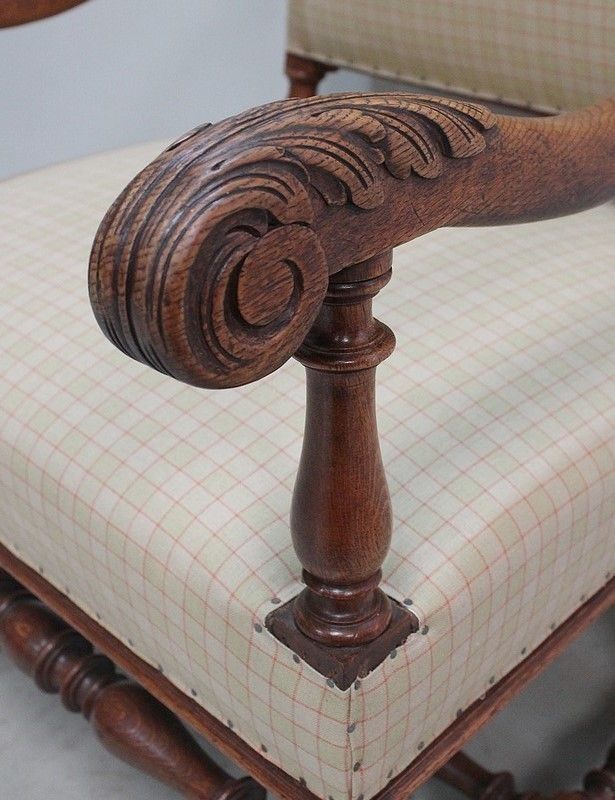 Furniture Pair Of Light Oak Armchairs, Louis XIII / Louis XIV Style   Early 20th Century photo