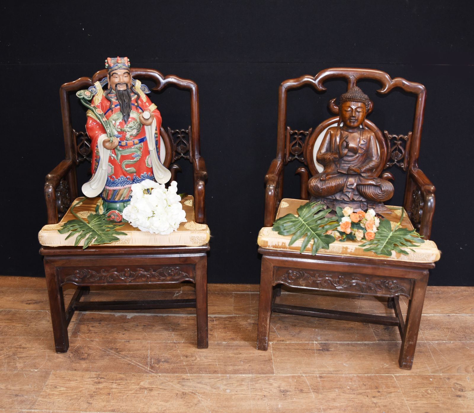 Pair Antique Chinese Armchairs Hardwood 19th Century Seat Chair photo vinterior