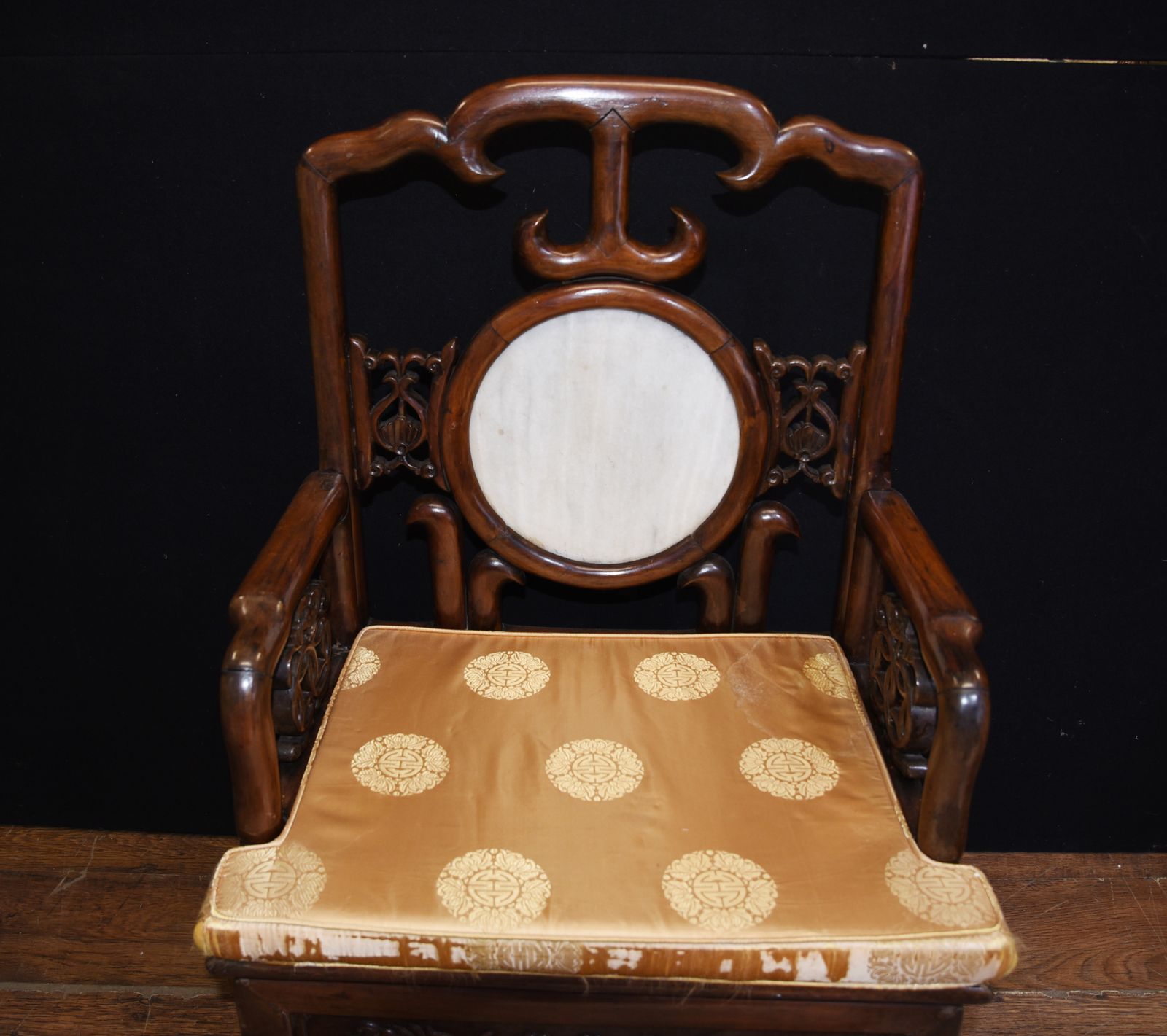 photo vinterior Pair Antique Chinese Armchairs Hardwood 19th Century Seat Chair