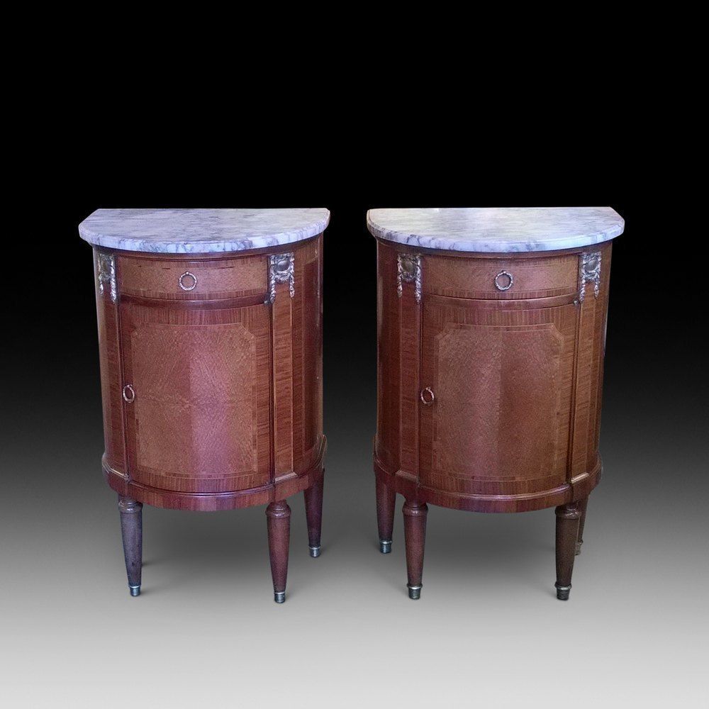 Pair Of Amboyna And Walnut French Bedside Cabinets