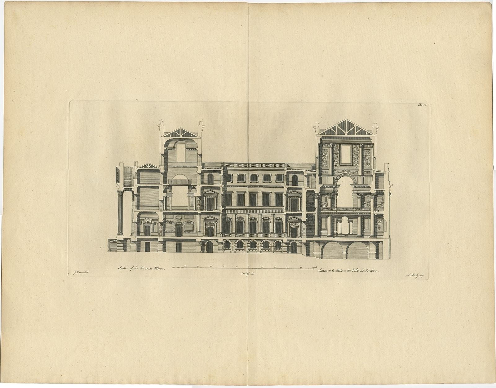 Antique Print Of Mansion House By Woolfe (C.1770)