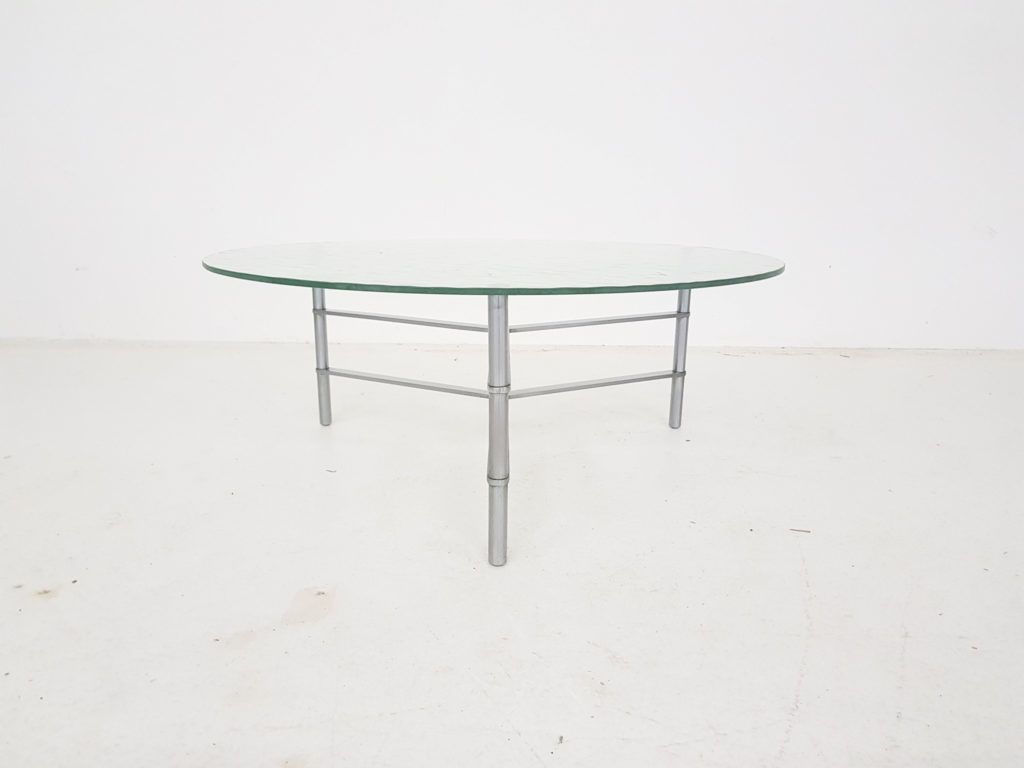 Mid Century Round Glass And Chrome Coffee Table photo vinterior