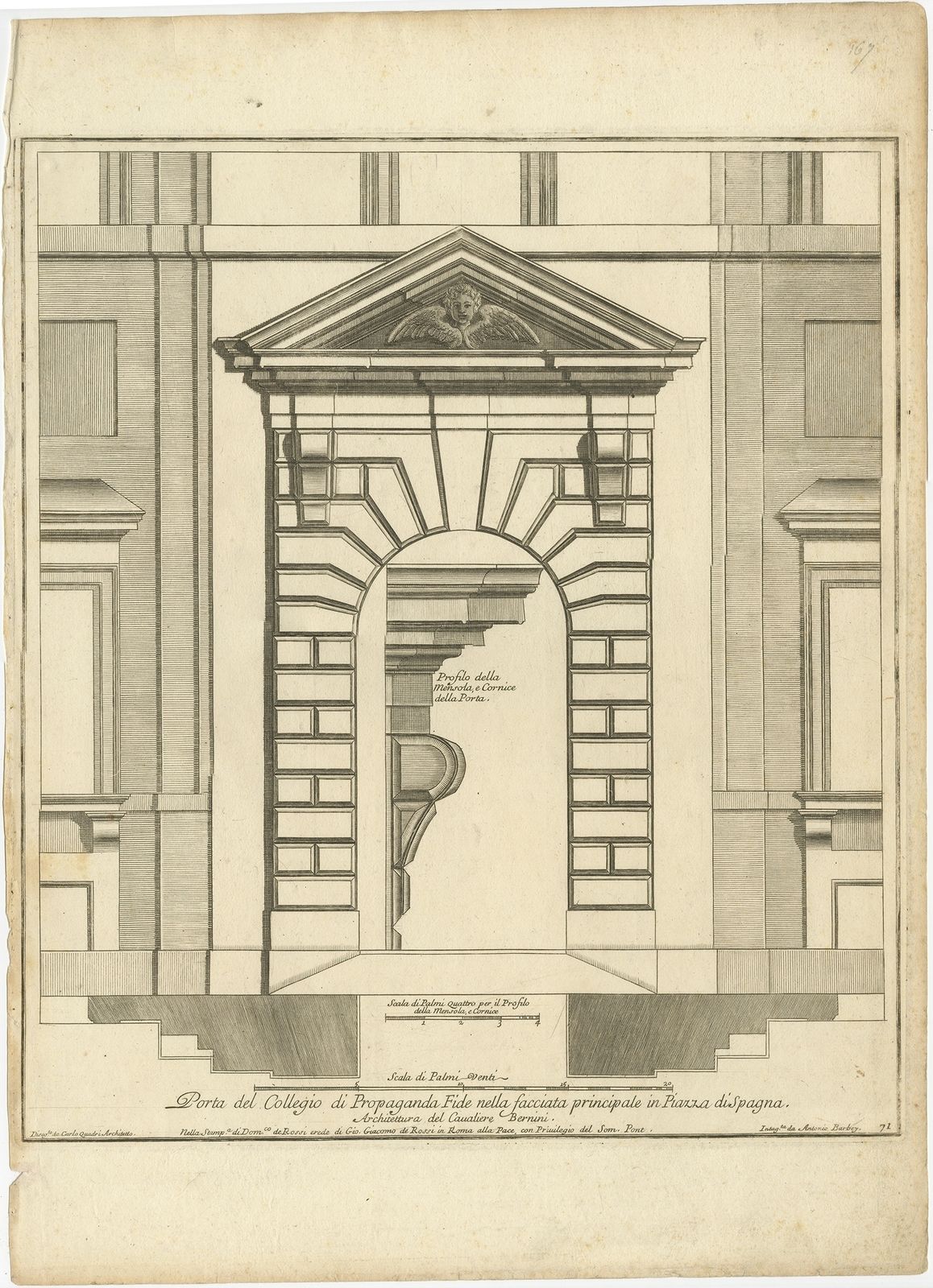 Antique Print Of Palazzo Di Propaganda Fide By De Rossi (C.1710)