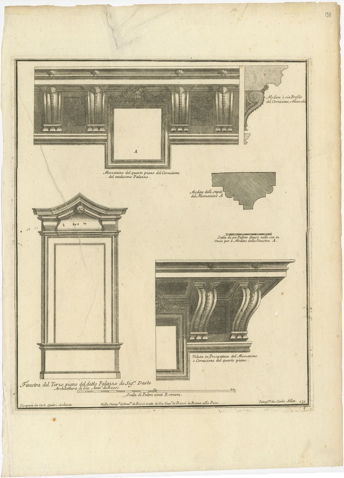 Antique Print Of Palazzo Bonaparte By De Rossi (C.1710)
