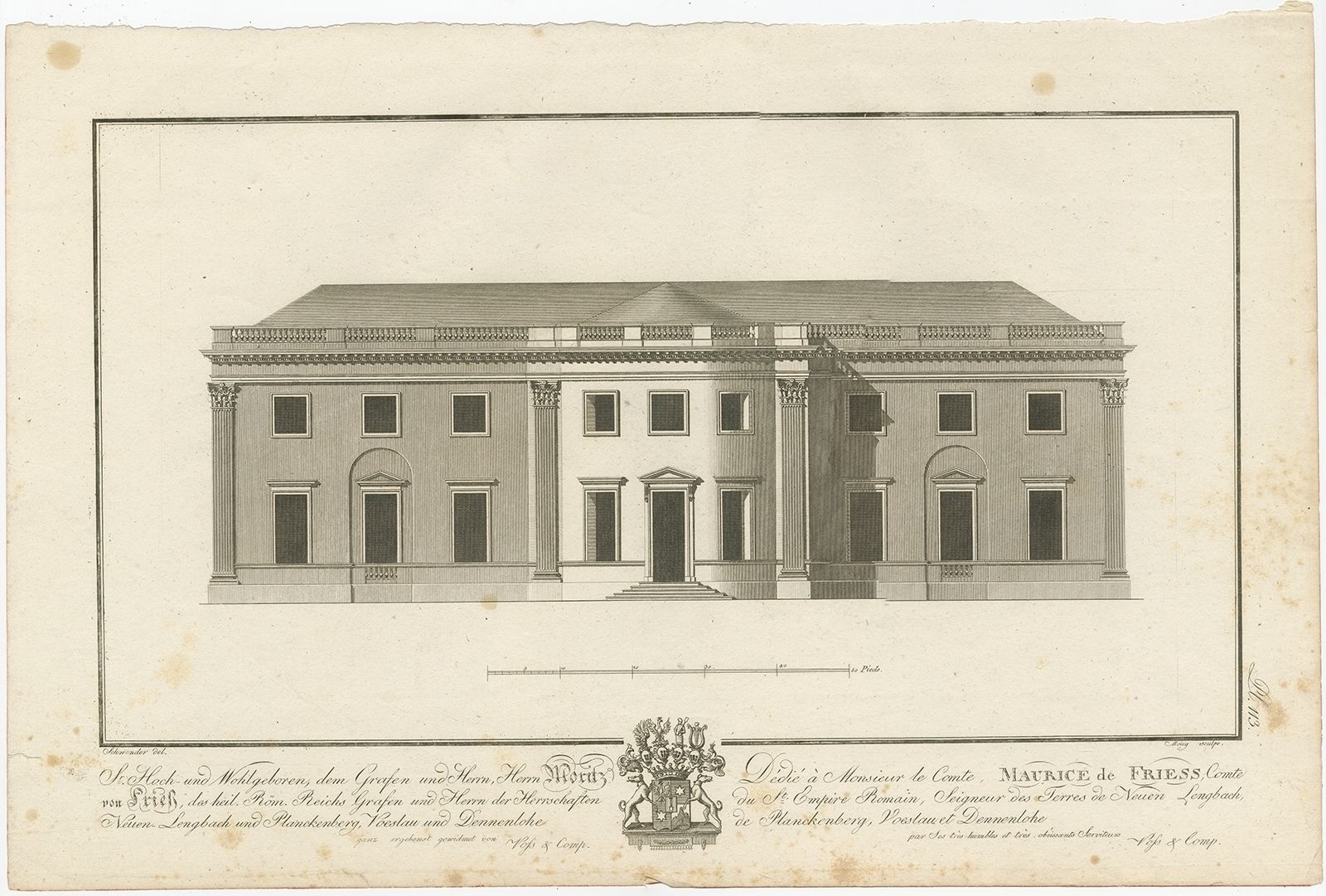 Antique Print Of The Residence Of Moritz Von Fries By Stieglitz (C.1800)