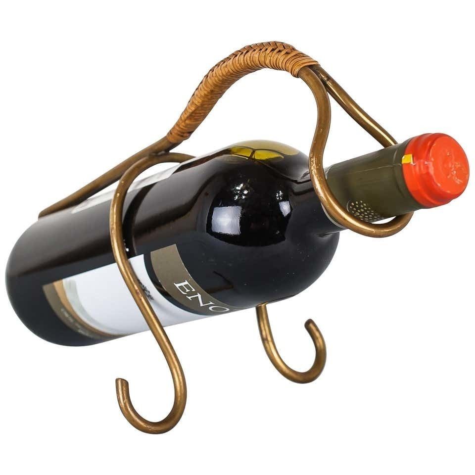 Brass And Wicker Wine Holder, Austria, 1950s