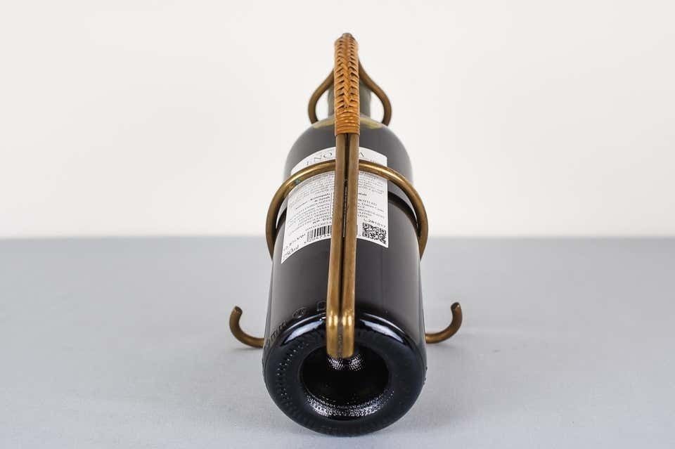 Brass And Wicker Wine Holder, Austria, 1950s photo Home Decor