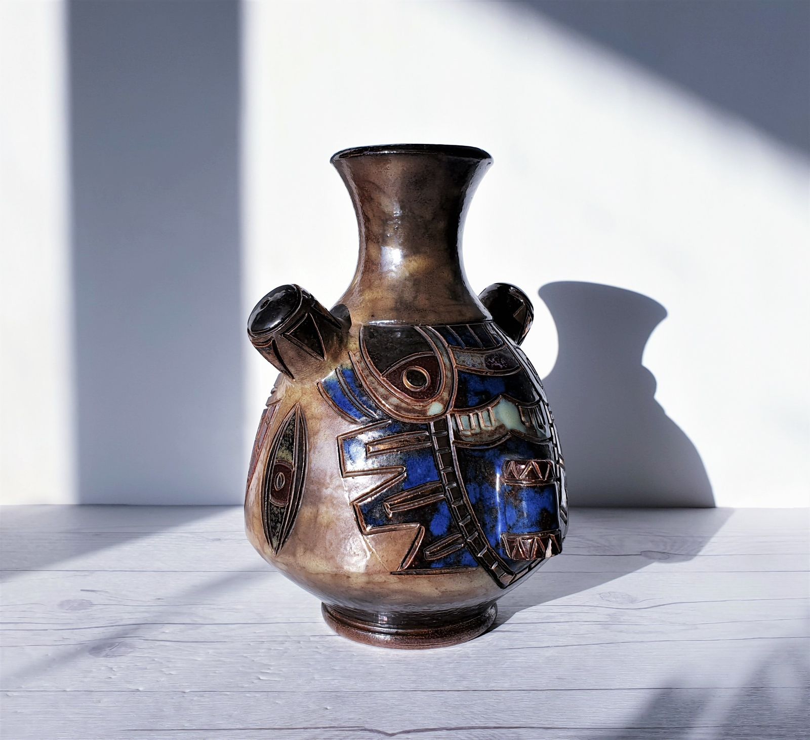 Guérin  By Roger Guérin, Double Sided Decor Salt Glaze Stoneware Vase | 1940s, Belgian, Rare photo buy