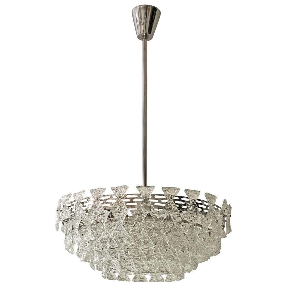 Rare Kalmar Chandelier With Textured Glass, Circa 1960s