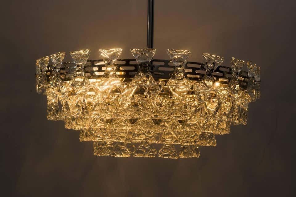 Rare Kalmar Chandelier With Textured Glass, Circa 1960s photo 3562.0