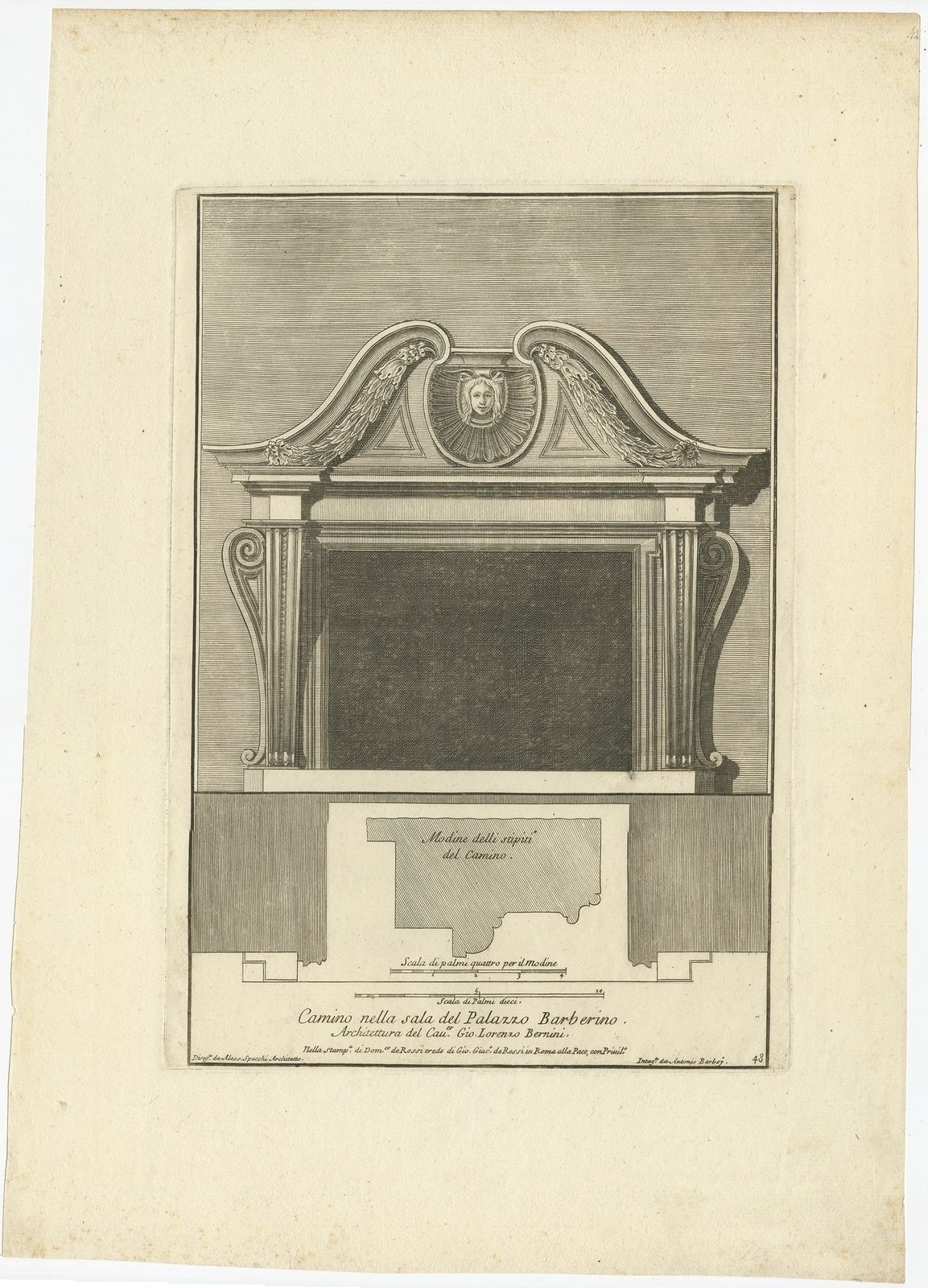 Antique Print Of Palazzo Barberino By De Rossi (C.1710)