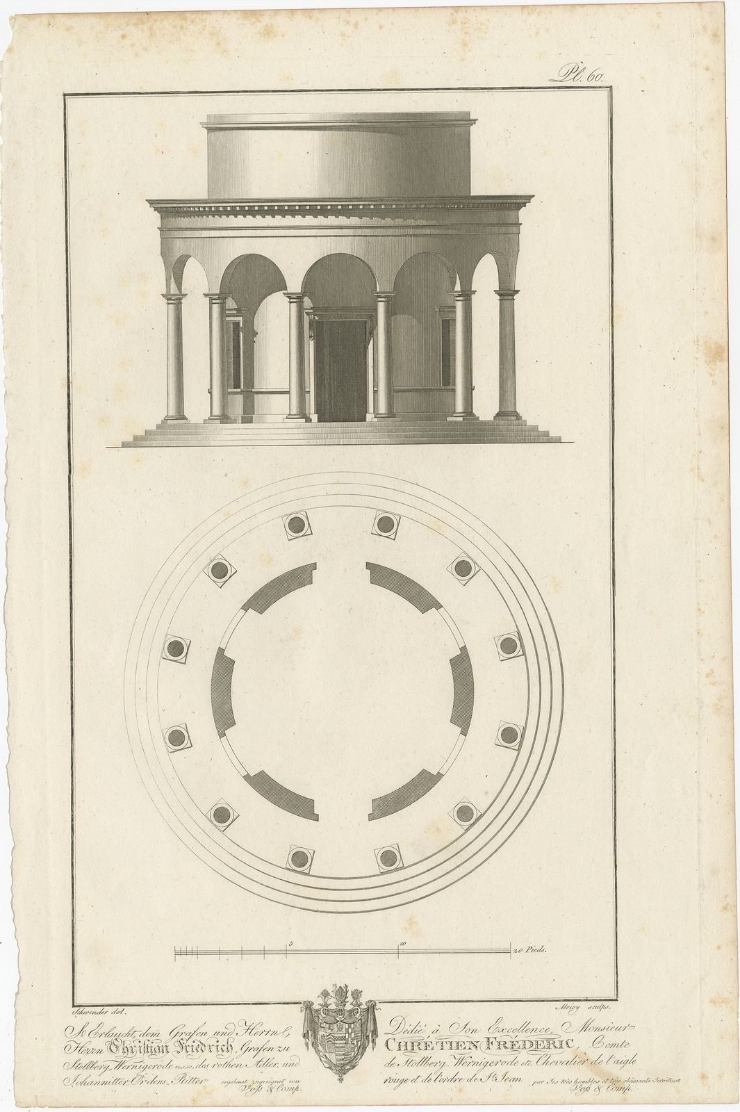 Antique Print Of The Residence Of Christian Friedrich By Stieglitz (C.1800)
