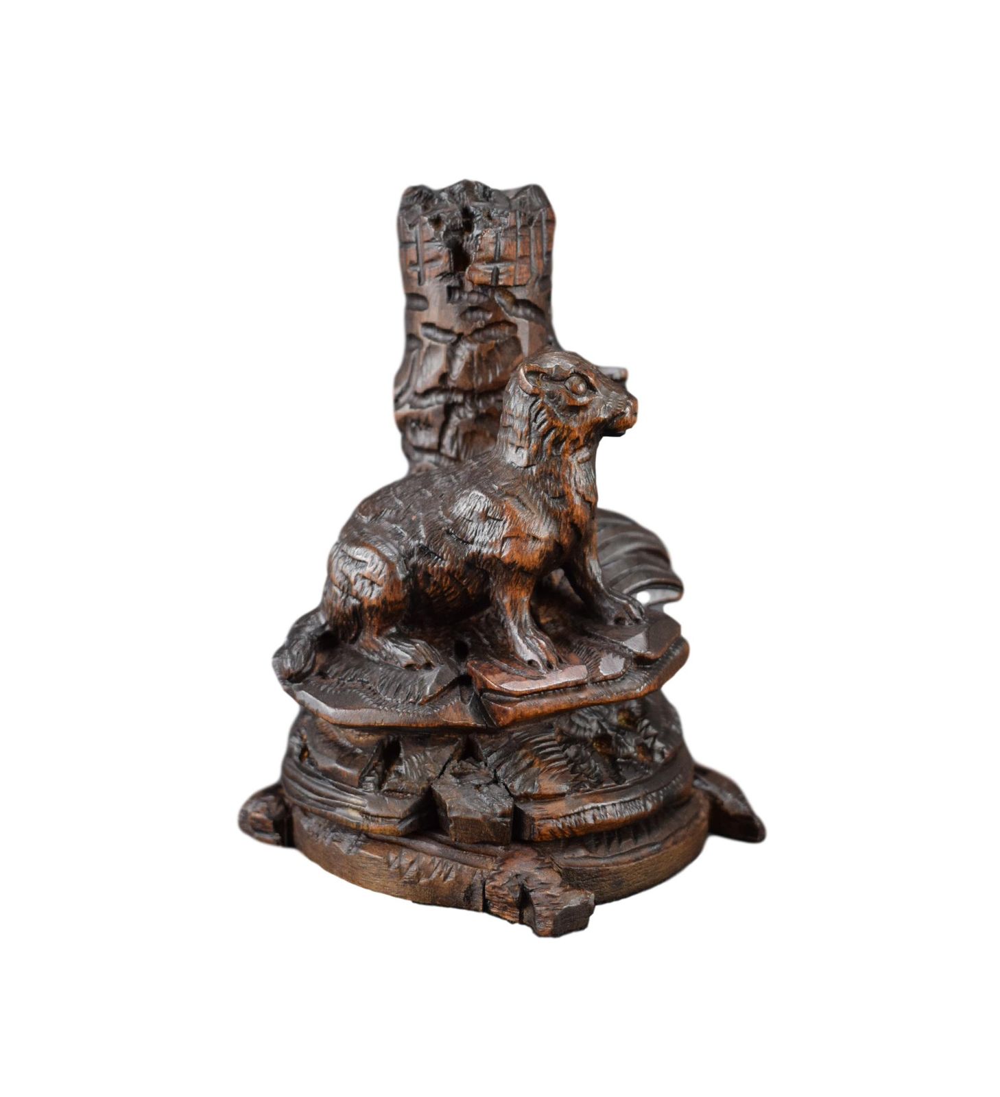 Black Forest Carved Marmot Candlestick Hand Carved Wood Candle Holder