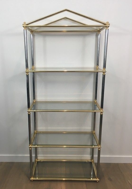 Neoclassical Silver Gun Metal And Gold Gilt Metal Shelves. Circa 1970