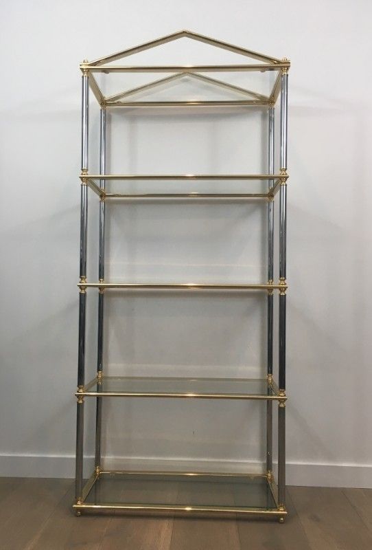 Neoclassical Silver Gun Metal And Gold Gilt Metal Shelves. Circa 1970 photo for sale