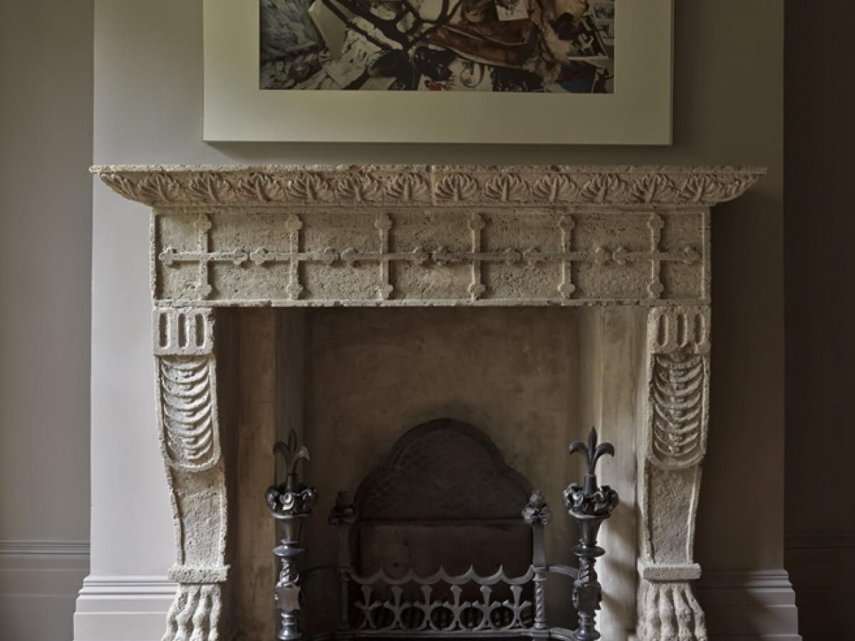 Antique Italian Travertine Fireplace