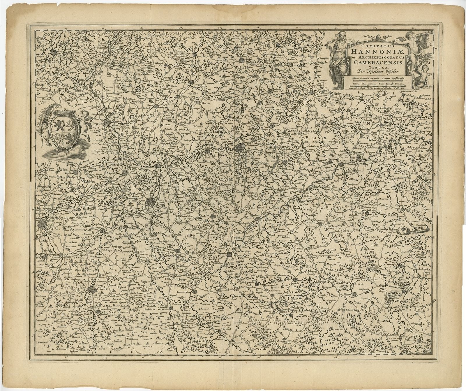 Antique Map Of The Hainaut Region By Visscher (C.1690)