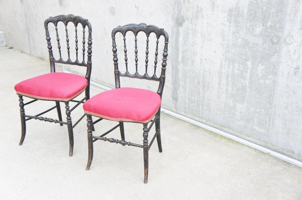 Ebonised Pair Of Napoleon III Hand Painted Bedroom Chairs To Reupholster photo 295.0