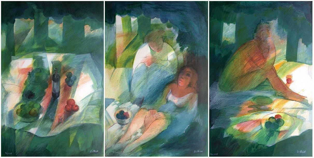 Bitker Colette   Belgian   Series Of 3 Lithographs   Lunch On The Grass