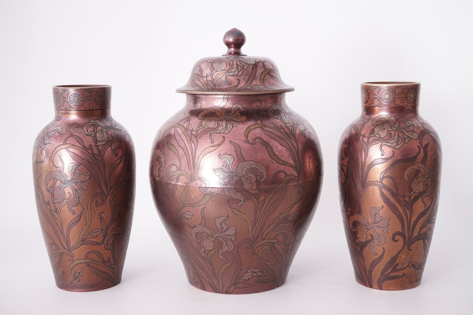 Boch Keramis Very Rare Art Nouveau Garnituren Set Of 3 Vases By Emile Diffloth photo for sale