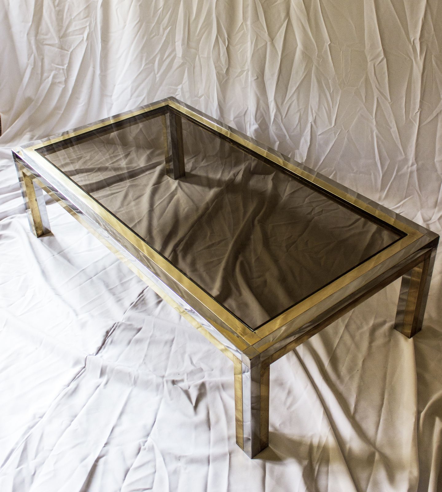 Large Coffee Table By Romeo Rega In Brass, Chrome And Smoked Glass photo vinterior